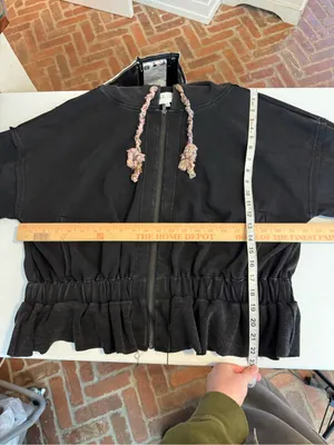 OLI & HALI Black Soft Washed Zip Oversized Hoodie Jacket J505B size medium boho thumbnail 6