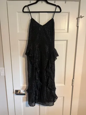 Black Sparkly Ruffle Midi Dress Size 4 thumbnail 4