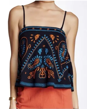FREE PEOPLE FLIRT ALERT‎ TUBE TOP Black Turquoise Orange WOMEN'S Small thumbnail 1