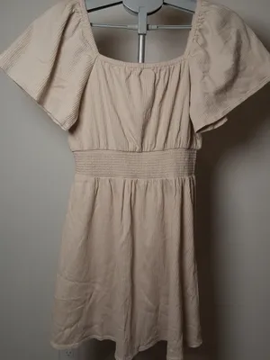 Old Navy Cream Short Puff Sleeve Empire Dress size M thumbnail 8