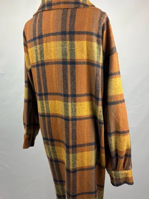 SheIn Plaid Trench Coat in Mustard & Brown thumbnail 5