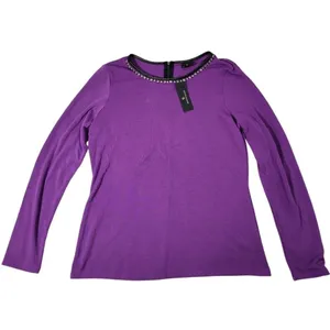 Worthington Purple Long‎ Sleeve Rhinestone Embellished Zipper Neck Top Shirt L thumbnail 2