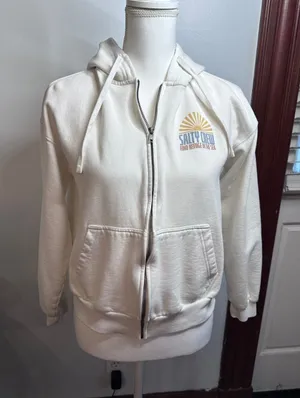 Salty Crew In the Rays Zip Fleece Hoodie Off White Cream Graphic Sweatshirt S thumbnail 1