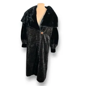 Vintage Faux Fur Zebra‎ Print Long Coat Oversized Collar Black Brown Small Glam thumbnail 2