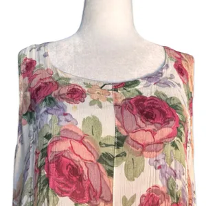 Vintage 90s Baby Pink Floral Crinkle Maxi Dress‎ Romantic Sleeveless Rayon Small thumbnail 8