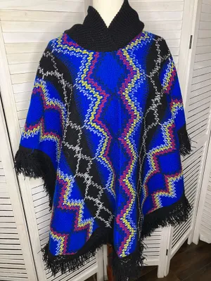 Geometric colorful poncho Blue thumbnail 5