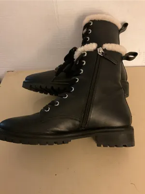 kate spade women Black leather faux fur Jemma platform combat heel boots US 7.5 thumbnail 11