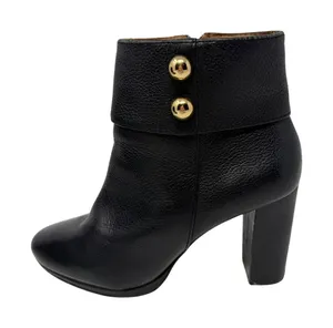 Kate Spade Bridgette Black Pebble Leather Gold Button Platform Block Heel 7.5 thumbnail 1
