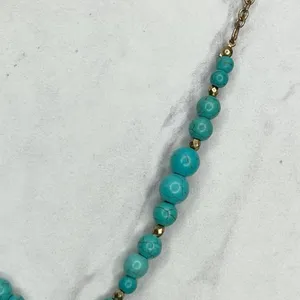 Faux Turquoise Beaded Slab Tassel Pendant Gold Tone Necklace thumbnail 9
