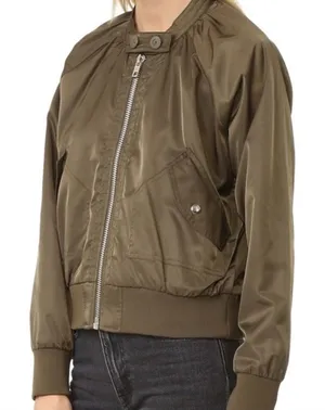 🧥‎ Free People Midnight Bomber Jacket Olive Green Women’s L 🧥 thumbnail 1