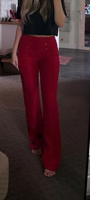 High-Rise Wide-Leg Pants in Red thumbnail 1