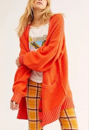 Free People Womens Snow Drop Cardigan in orange knit Small thumbnail 1