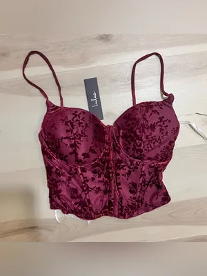 Lulus NWT Women Small Red Floral Velvet Corset Top Vampire Whimsigoth Romantic thumbnail 2