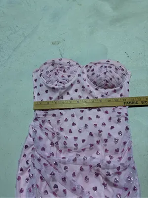 Superdown Strapless Pink Sequin Heart Ruched Mini Dress small thumbnail 3