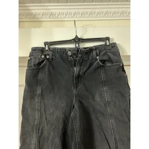 American Eagle Super High Rise Ultra Wide Leg Jeans Womens 4 Black Baggy Faded thumbnail 2