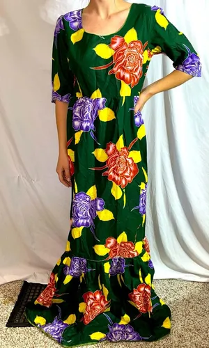 Boho, Tribal print homemade dress. Green Size L thumbnail 1