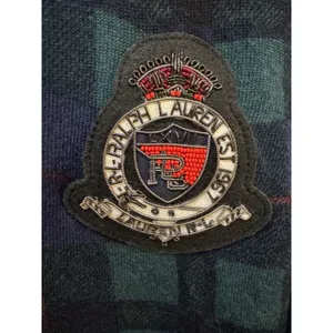 Lauren Ralph Lauren Women Black Watch Plaid Green Sweater Beaded Crest Size PXL thumbnail 5