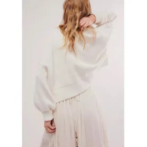 Free People Easy Street Crop Pullover Sweater in White Size Medium Preppy Fall thumbnail 8