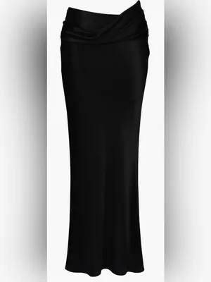 NEW HOUSE OF CB Beau Draped Black Satin Maxi Skirt Sz L thumbnail 2