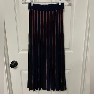 Marine‎ Layer Penny Pleated sweater knit Midi Skirt in Rainbow stripe sparkle XS thumbnail 2