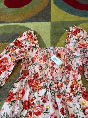 NWT Old Navy Fit & Flare Long Sleeve Mini Dress Pink Floral Size XS PETITE thumbnail 2