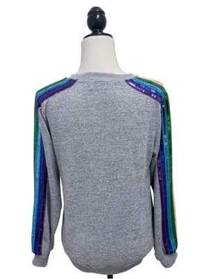 Lola And The Boys Heather Grey Rainbow Sequins Crew Neck Joggers Knit Set Small thumbnail 6
