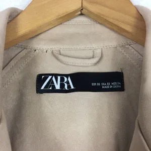 Zara Tan Trench Coat XS Faux Suede Double Breasted Belted Classic Mid Length thumbnail 5