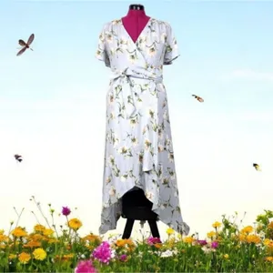 Prómesa Floral Wrap Dress Light Blue Cotton Spandex Size M thumbnail 9