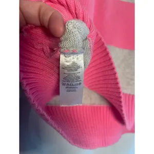 LOFT Birdie Golf Striped Cotton Pullover Sweater Pink Grey Large Preppy thumbnail 4