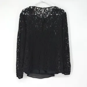 Michael Kors Black Lace‎ Sheer Blouse Lined Long Sleeve Romantic Goth Layered thumbnail 2