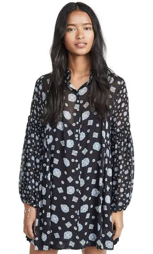 FREE PEOPLE Medallion Print Turn Turn Relaxed Fit Long Sleeve Mini Dress Medium thumbnail 1