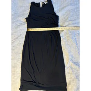Loft Black Sleeveless Draped Side Sheath Dress Medium Keyhole Back Midi thumbnail 8