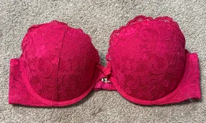 Aerie Hot Pink Lace Push Up Strapless Bra Size 34 C thumbnail 1