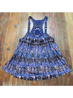 Free People Purple Ikat Crochet Back Tank Top M thumbnail 2