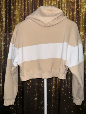 Beige and white victoria secret crop hoodie thumbnail 2