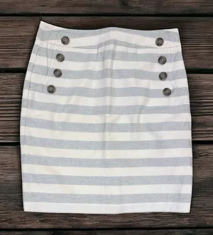 LOFT Gray & White Striped Pencil Skirt with Button Accents & Pockets Size 8 NWT thumbnail 1