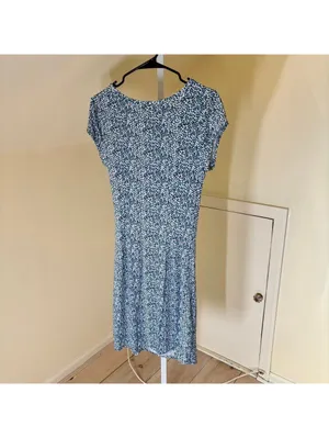 Loft EUC Women's Blue Floral Jersey Knit Faux Wrap Dress Short Sleeve S thumbnail 7