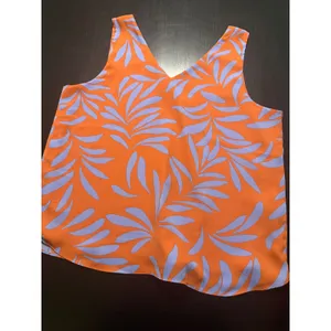 LOFT Outlet Women Large Orange Purple Tropical Leaf Print V-Neck Tank Top Blouse thumbnail 5
