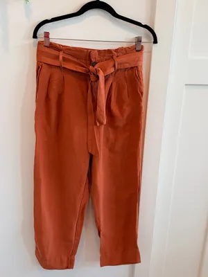 Madewell Cropped Linen Blend Paperbag Waist Pants - Rust Orange Size 2 thumbnail 3