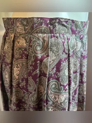 LOMBARDI INC Purple Cream Green Pleated Paisley Pockets Maxi Skirt Sz 14 thumbnail 5