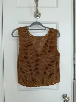 Vintage Crochet Vest in Deep Brown Size M thumbnail 5