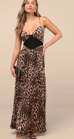 Lulu's Leopard Print Maxi Dress with Black Waist Panel thumbnail 1