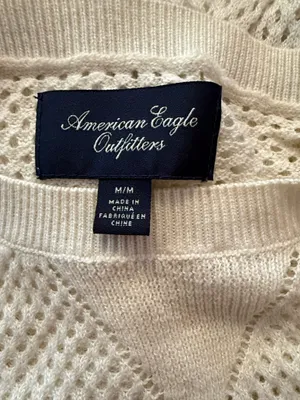 American Eagle Lightweight White Open-Knit Women's Sweater Top thumbnail 4