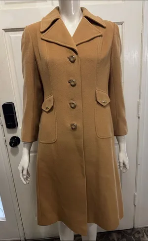 Vintage 1970s 100% Cashmere Metallic Dome Buttons Tailored A-Line Coat thumbnail 1