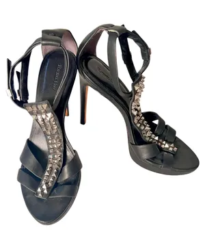 Rachel Roy Black Leather Studded Stiletto Heel Size 8.5 thumbnail 3