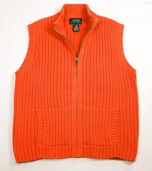 Lauren Ralph Lauren Vest Womens Large Orange Cotton Ribbed Full Zip Mock Neck thumbnail 1