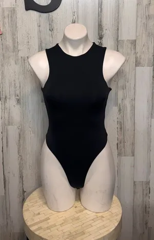 SHEIN High Neck Sleeveless Bodysuit Womens XS Solid Black Stretch thumbnail 1
