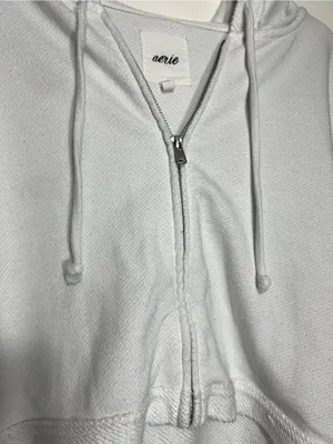 Aerie light blue/white cropped zip up lightweight hoodie size M thumbnail 2