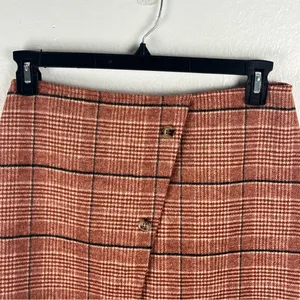 GIANNI BINI Burnt Orange Wool Blend Faux Wrap Asymmetric Hem Skirt Large Preppy thumbnail 6