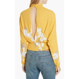 Free People‎ Say You Love Me Yellow Floral Mock Neck Keyhole Wrap Blouse Small thumbnail 3